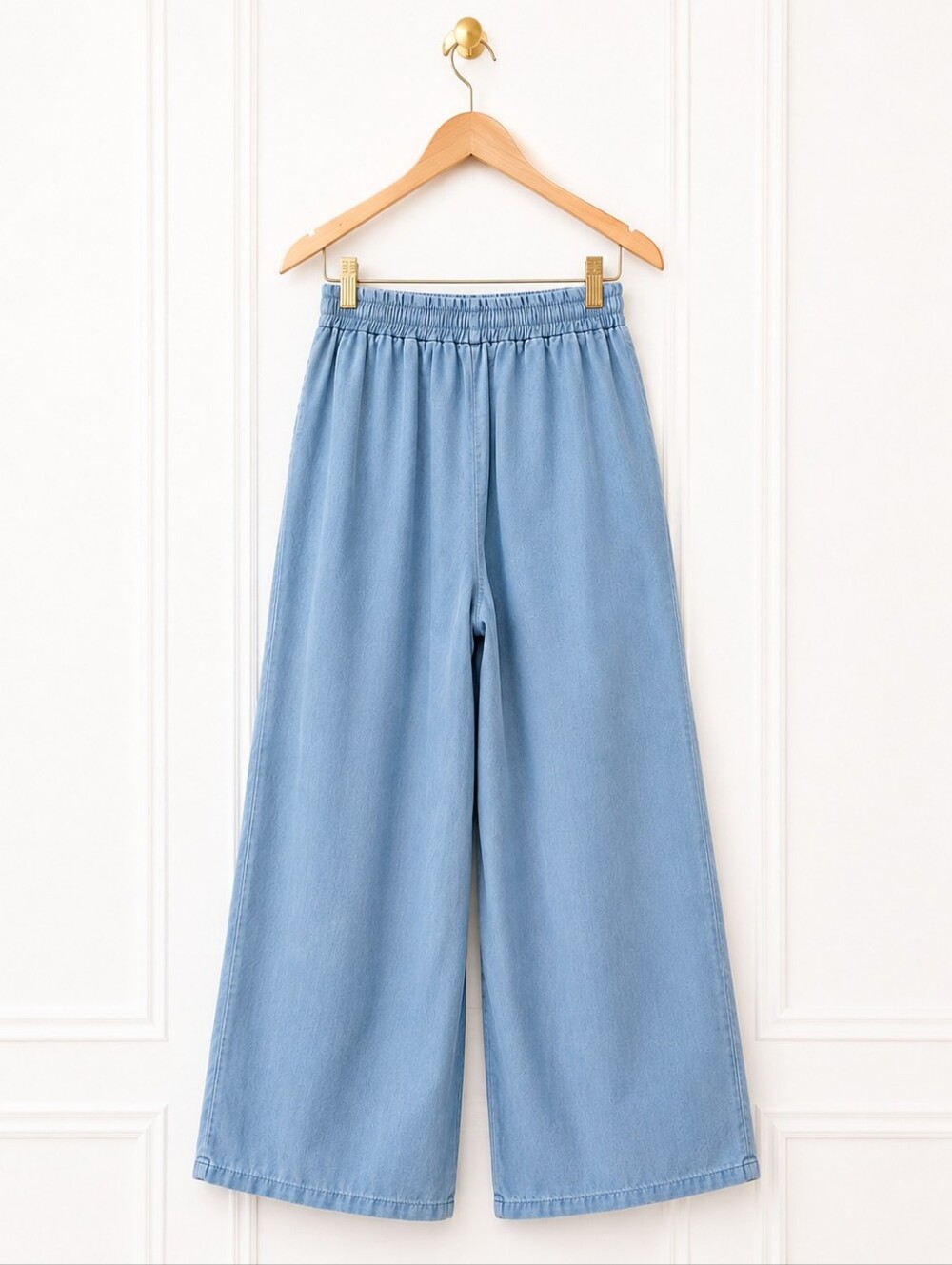 Karamel Italy Tencel Wide Leg Pull-On Pants | Elastic Waist | Light Blue - Picture 5 of 8